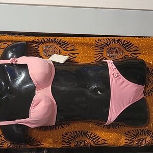 Pink Bikini Set with Floral Detail